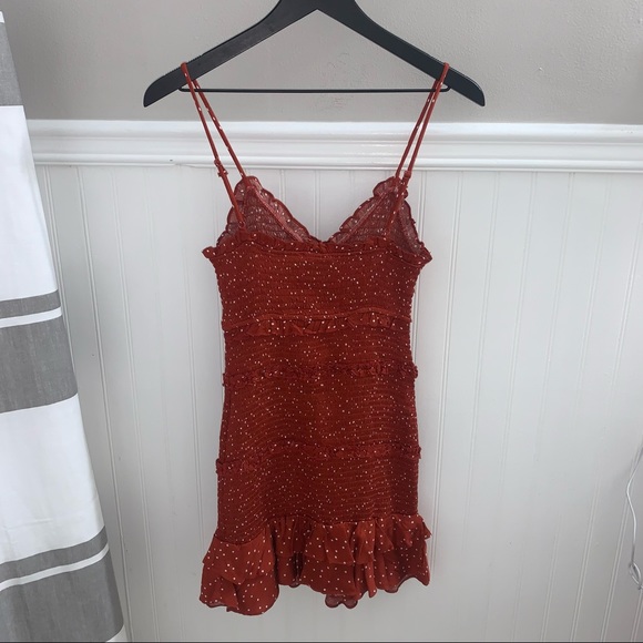 OLIVACEOUS Orange Smocked Ruffle Rib Knit 100% Rayon Bodycon Mini Dress Small - Picture 7 of 13